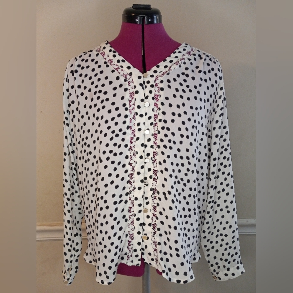 Women's Button Down Spotted Blouse